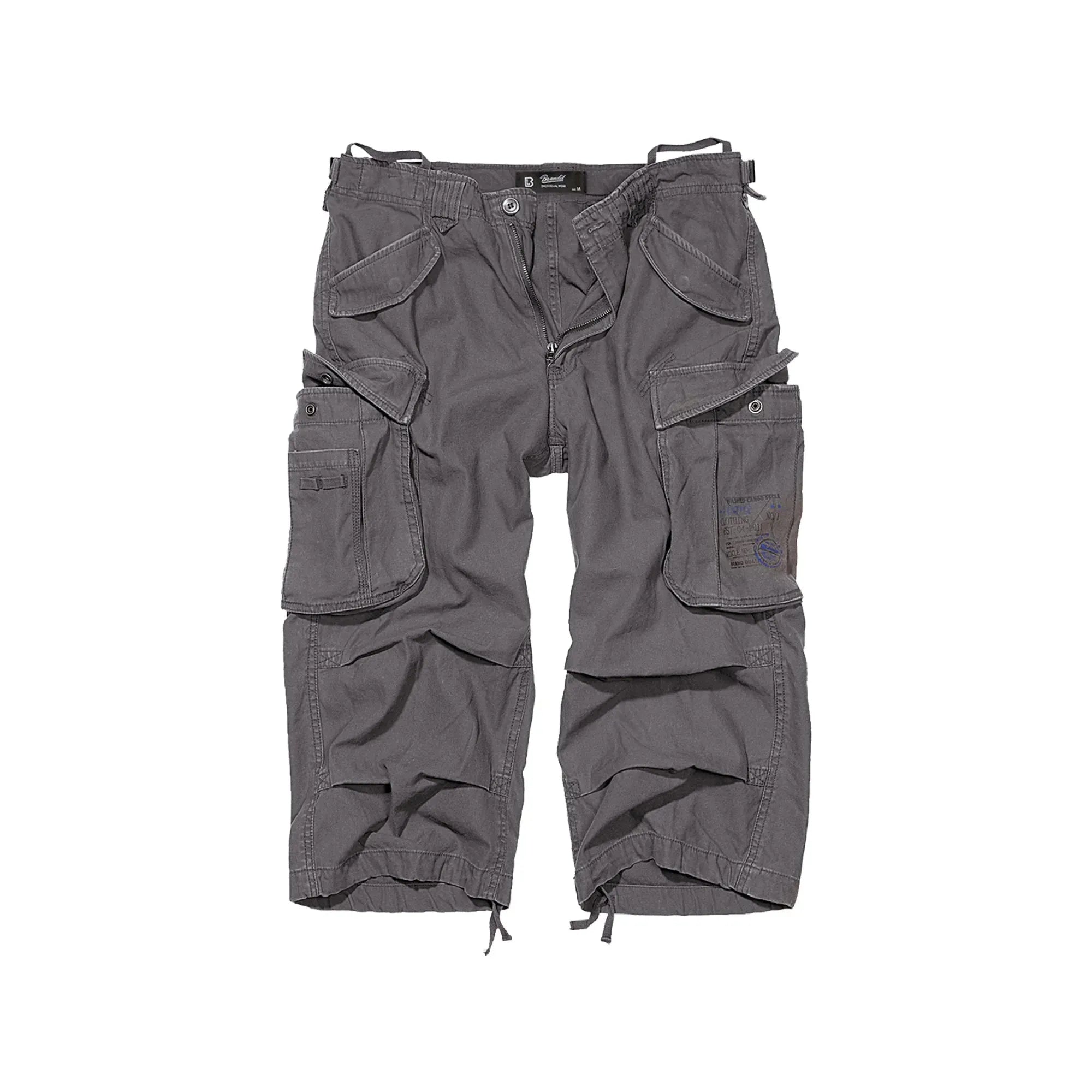 Brandit Men's Industry Vintage 3/4 Cargo Shorts - Anthracite, 100% Cotton, Multiple Pockets - View #12