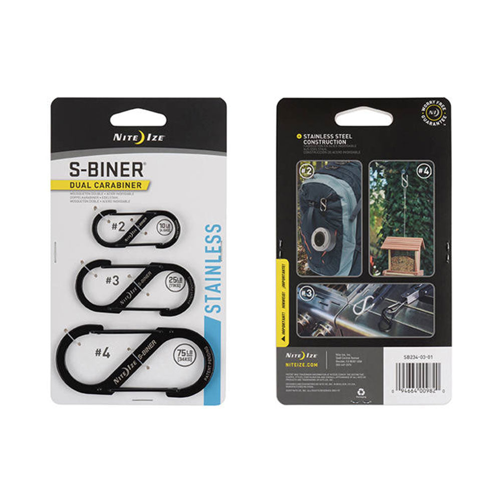 Carabiner S-Biner Sizes 2/3/4 Stainless Steel 3-Pack