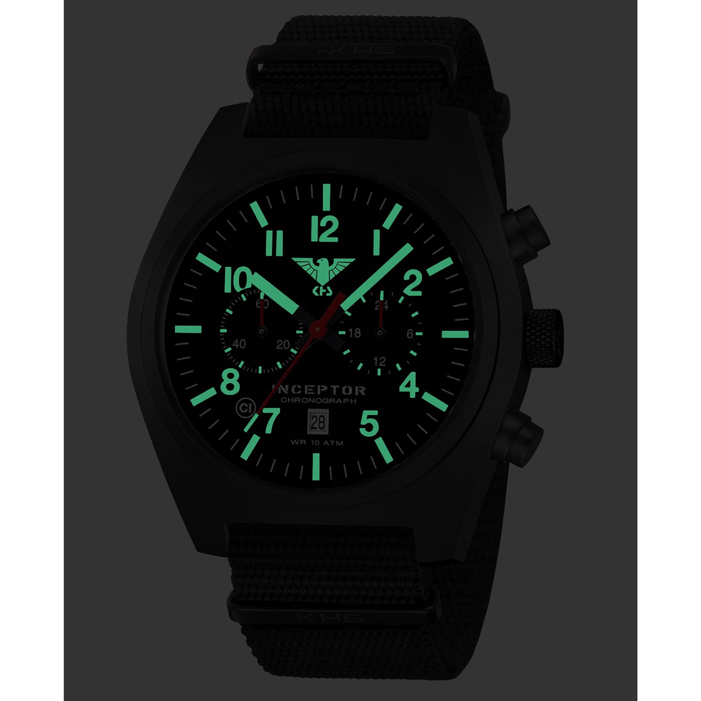 Watch Inceptor Black Steel Chronograph Nato Band