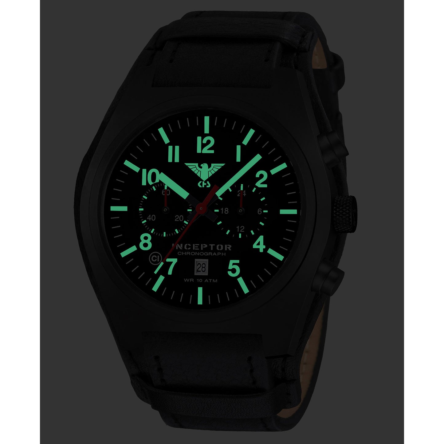 Watch Inceptor Black Steel Chronograph Leather-G-Pad