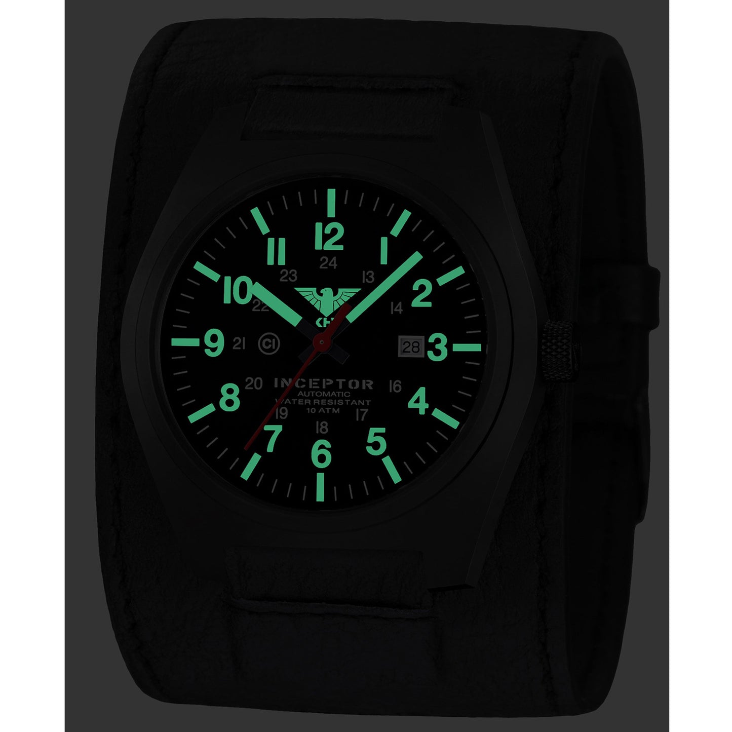 Watch Inceptor Black Steel Automatic Leather Strap