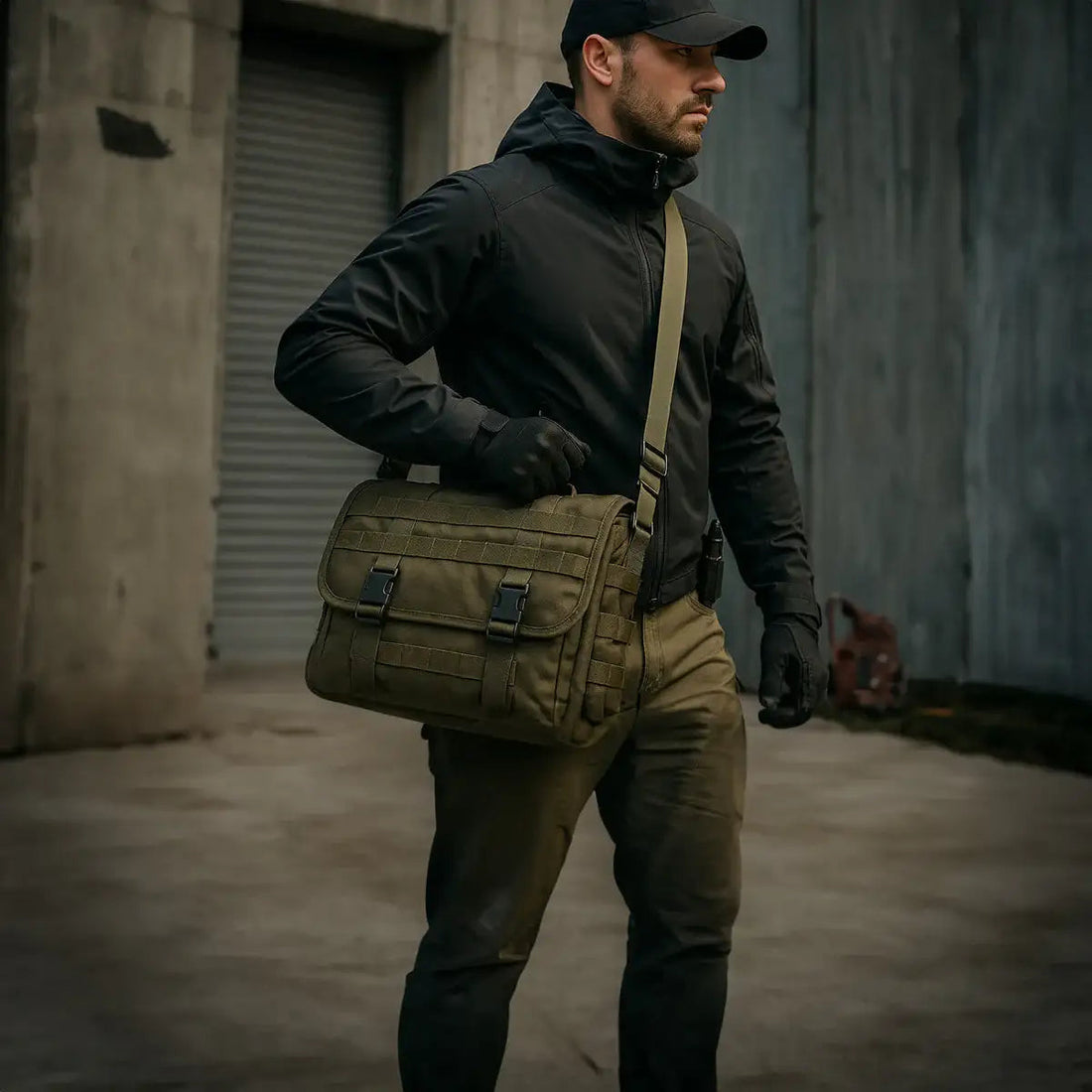 Ein Mann trägt den Messanger Bag um sich.