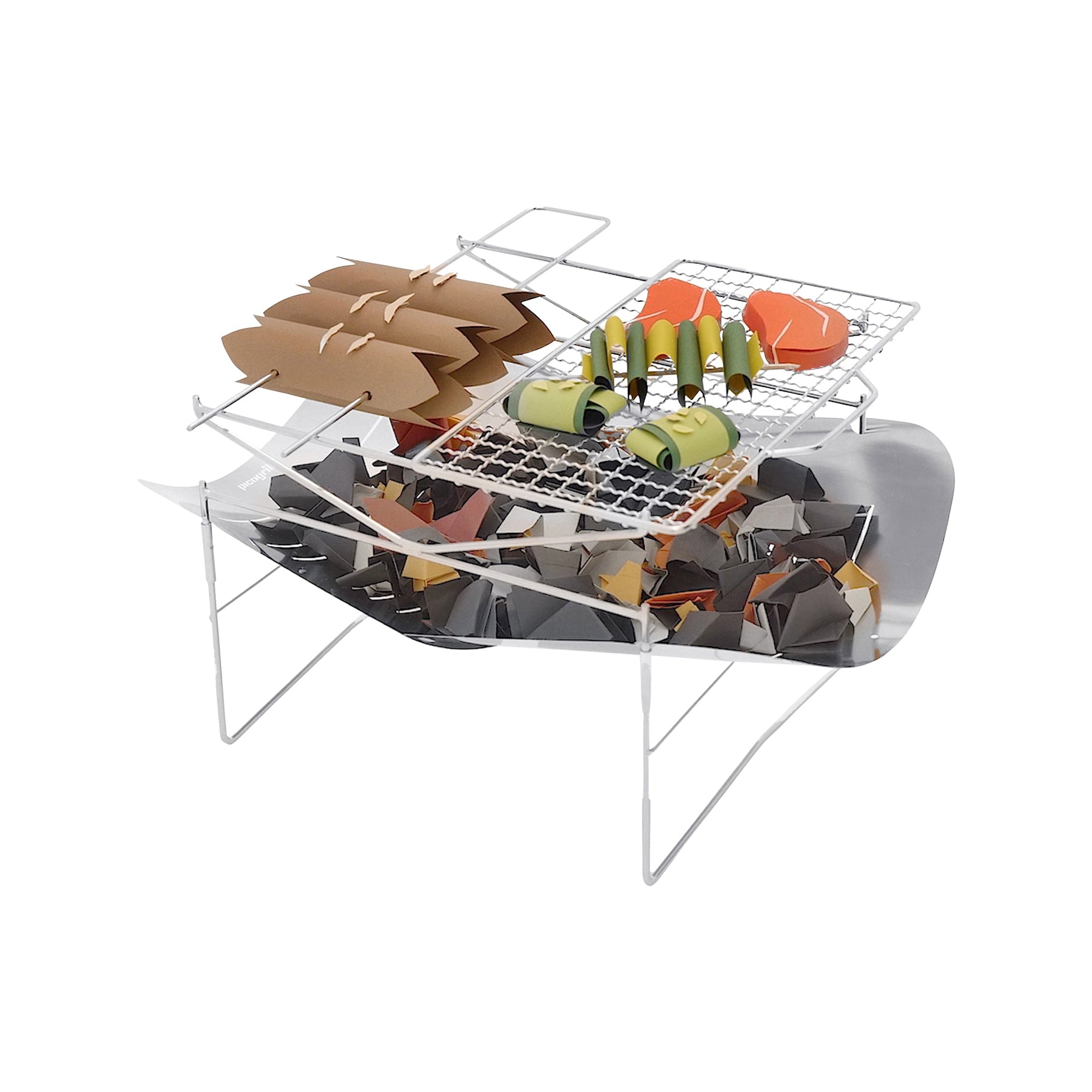 Grill Bowl 498 with Skewer and Grill Rack silver