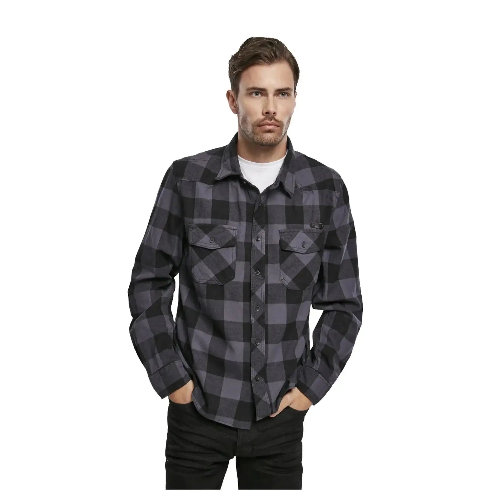 brandit-hemd-check-shirt-schwarz-grau-ansicht-2