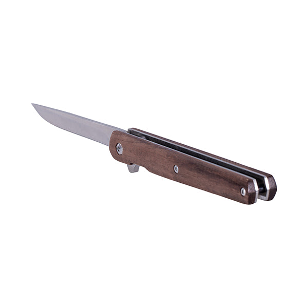 Slim folding knife with   wooden handle