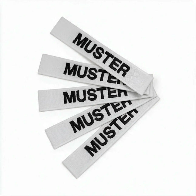 Name tapes set of 5, gray, embroidered on fabric