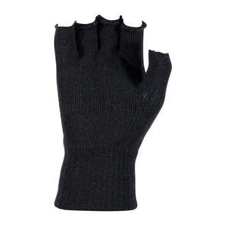 Black fingerless knitted gloves