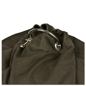 Large olive-colored German Army duffel bag, used