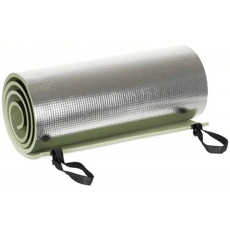 Olive-colored sleeping mat, aluminum-coated on one side