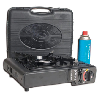 Camping gas stove with piezo ignition for butane gas