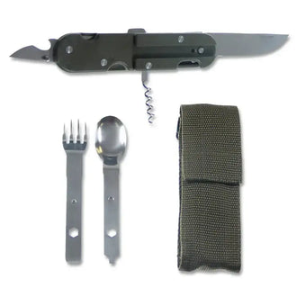 Pocket knife with eating utensils and tools