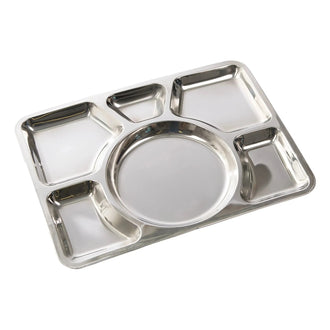 Stainless steel canteen tray with 6 compartments