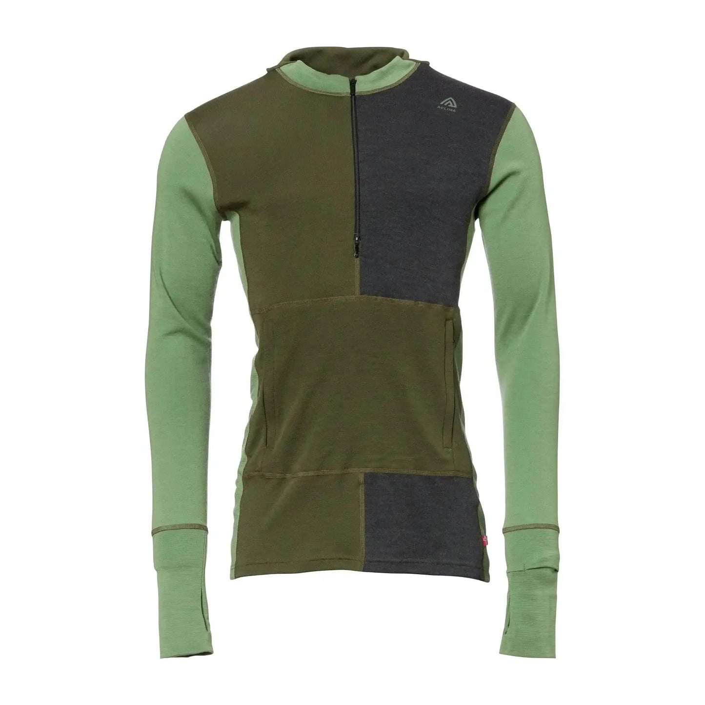 aclima-hoodie-warmwool-sweater-zip-olive-night-dill-melange-ansicht-1