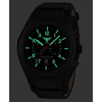 Inceptor Black Steel Chronograph wristwatch with leather G-pad