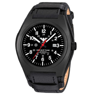 Inceptor Black Steel Automatic wristwatch with leather strap and G-Pad