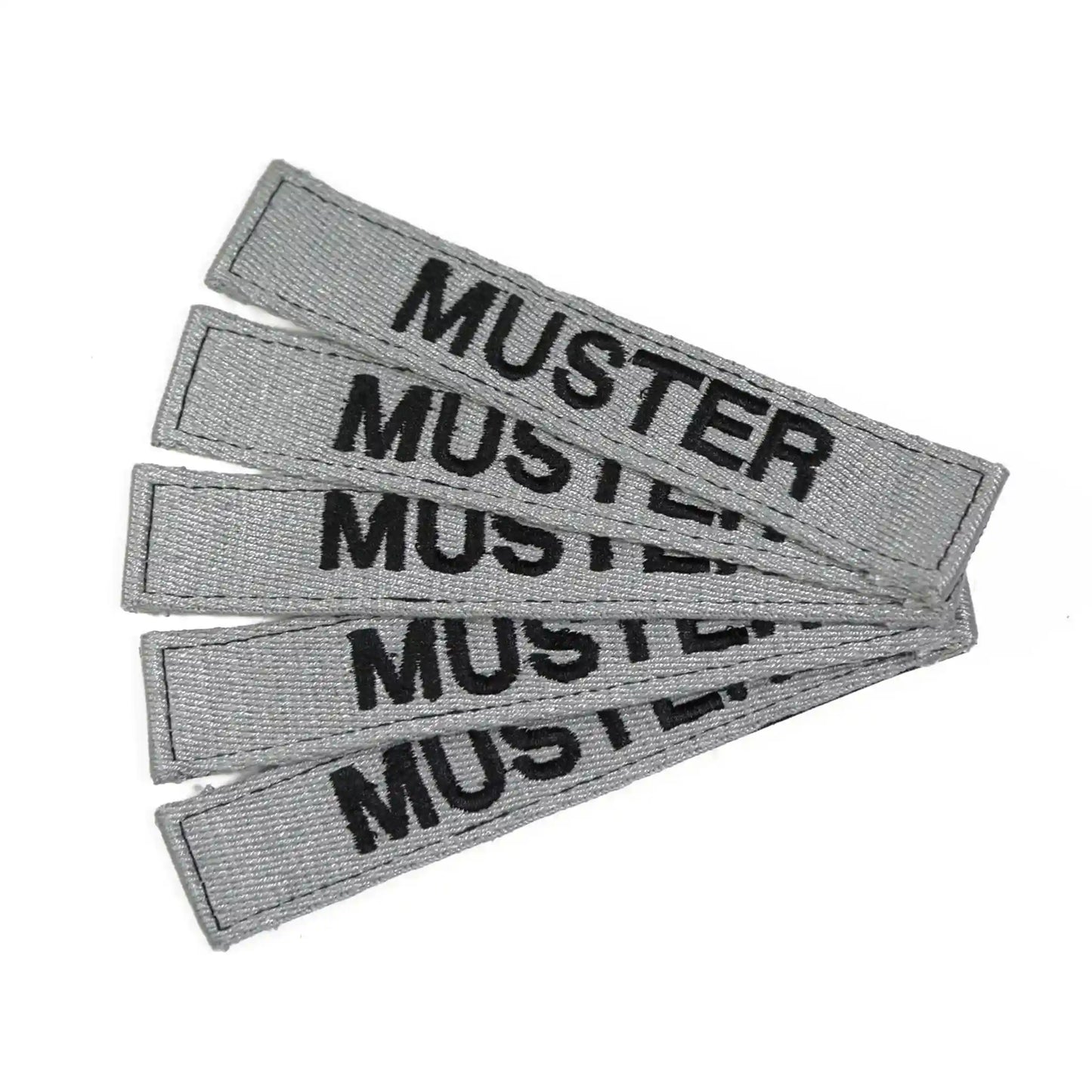 Name tapes set of 5, gray, embroidered on fabric