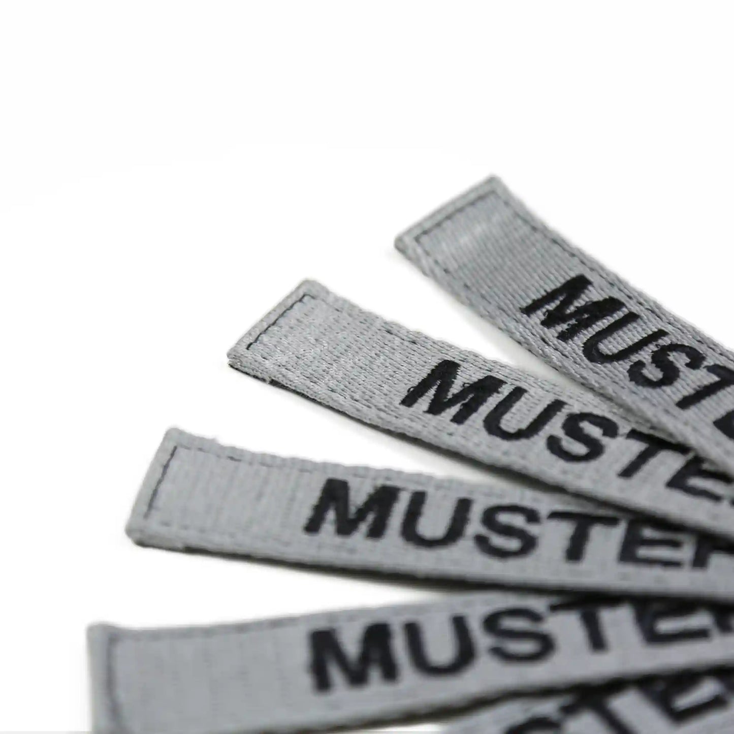 Name tapes set of 5, gray, embroidered on fabric