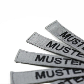 Name tapes set of 5, gray, embroidered on fabric