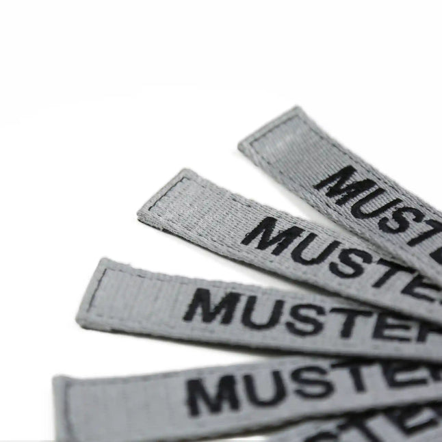 Name tapes set of 5, gray, embroidered on fabric