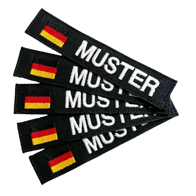 Cintas de nombre set de 5 con bandera negro