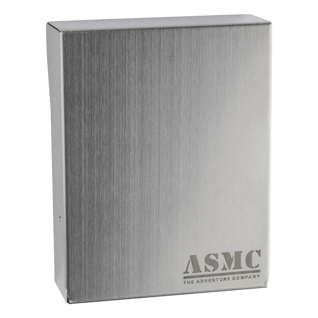 Caja de cigarrillos metálica con grabado ASMC