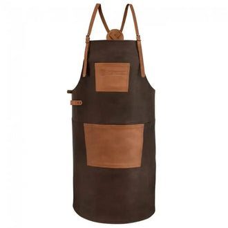 BBQ apron buffalo leather crossed back strap