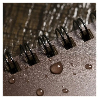 brown spiral-bound notebook at the top