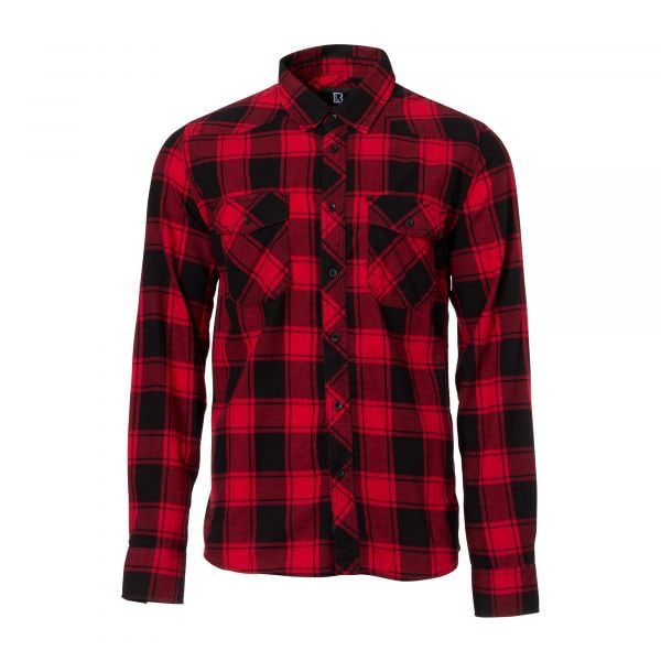 Brandit Black Red Straight Cut Flannel Button Up Check Shirt 