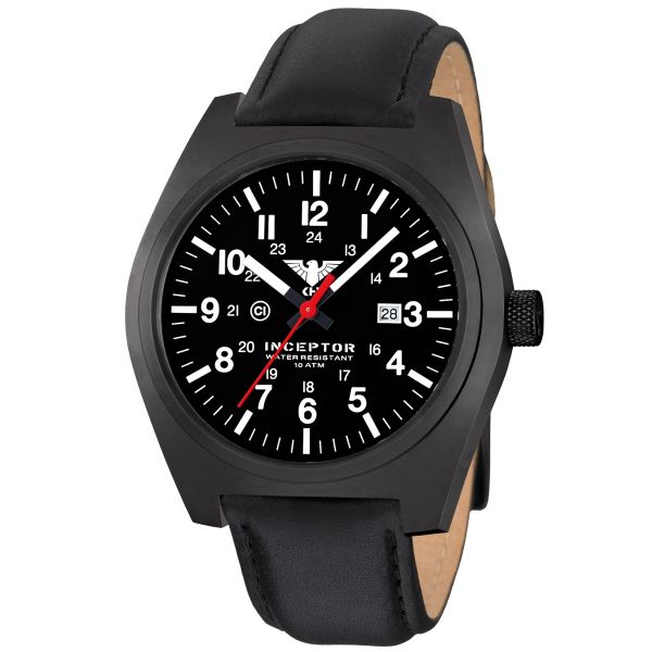 KHS Wrist Watch Inceptor Black Steel Leather Band black
