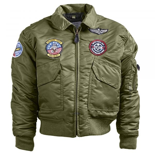 Mil-Tec Kids Flight Jacket CWU with Patches olive