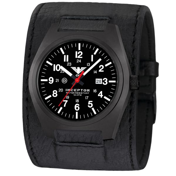 KHS Wrist Watch Inceptor Black Steel Wide Leather Band