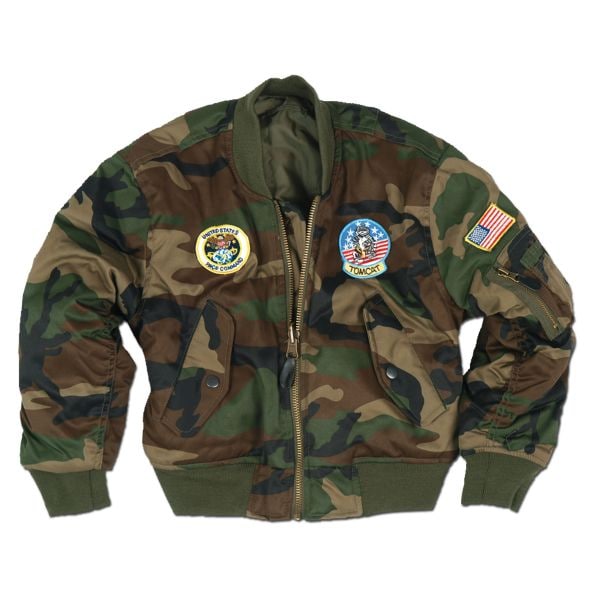 Kids MA-1 Flight Jacket with Patches woodland | Kids MA-1 Flight Jacket ...