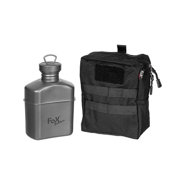 Fox Outdoor Drinking Bottle Titanium 1 L with bag black