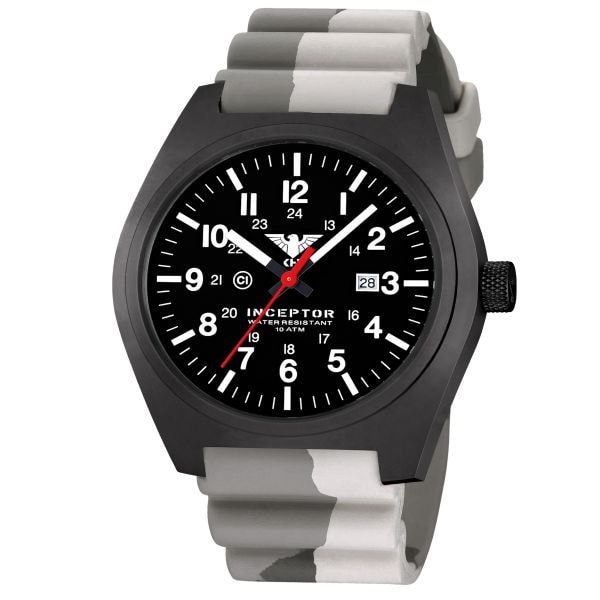 KHS Wrist Watch Inceptor Black Steel Diver Band camo tan