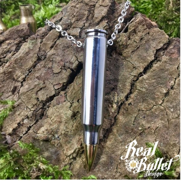 Real Bullet Design Necklace Single Bullet 5.56 NATO Silver