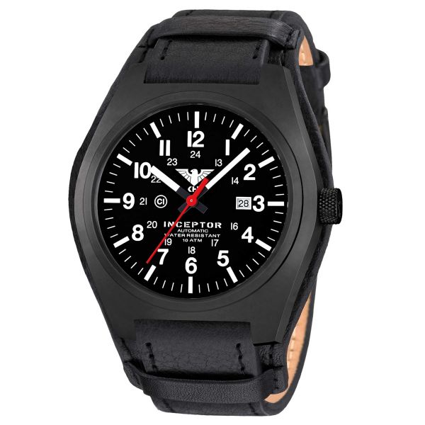KHS Watch Inceptor Black Steel Automatic Leather Strap G-Pad bla