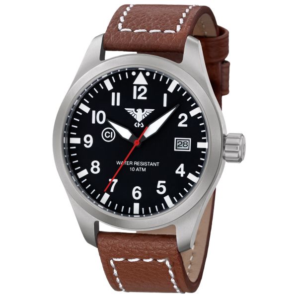 KHS Watch Airleader Steel Buffalo Leather Band brown