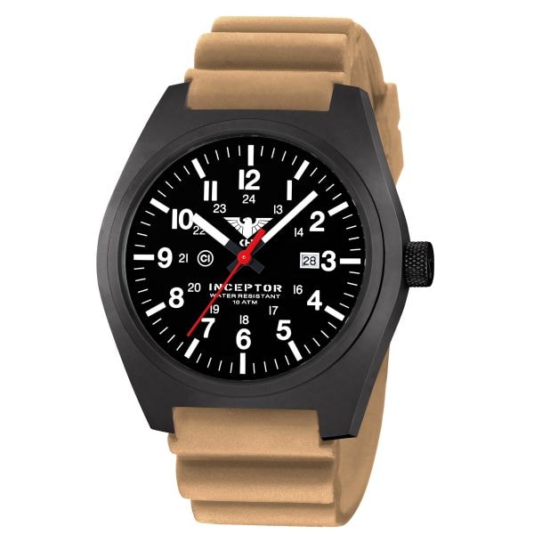 KHS Wrist Watch Inceptor Black Steel Diver Band tan