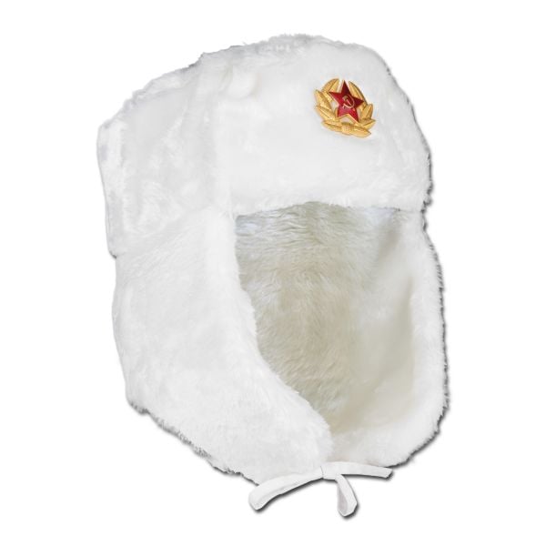 MFH Russian Fur Hat with Badge white