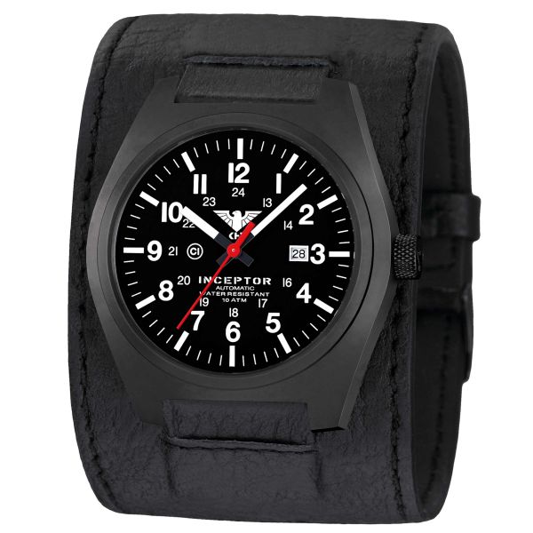 KHS Watch Inceptor Black Steel Automatic Leather Strap black