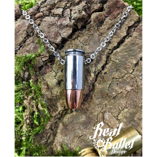 Real Bullet Design Necklace Single Bullet .9 mm HP Silver
