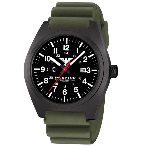 KHS Wrist Watch Inceptor Black Steel Diver Band olive