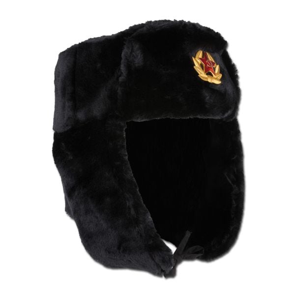 MFH Russian Fur Hat with Badge black